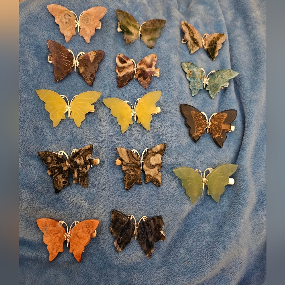 Silver Tone Butterfly HAIR CLIPS! Assorted Gemstones, Average 4x3cm, New!